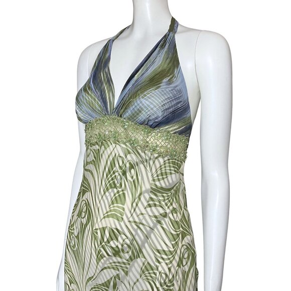Vintage Y2K 100% Silk Funky Green Halter Dress Sequins. XS Fairy Grunge Festival - Picture 8 of 13